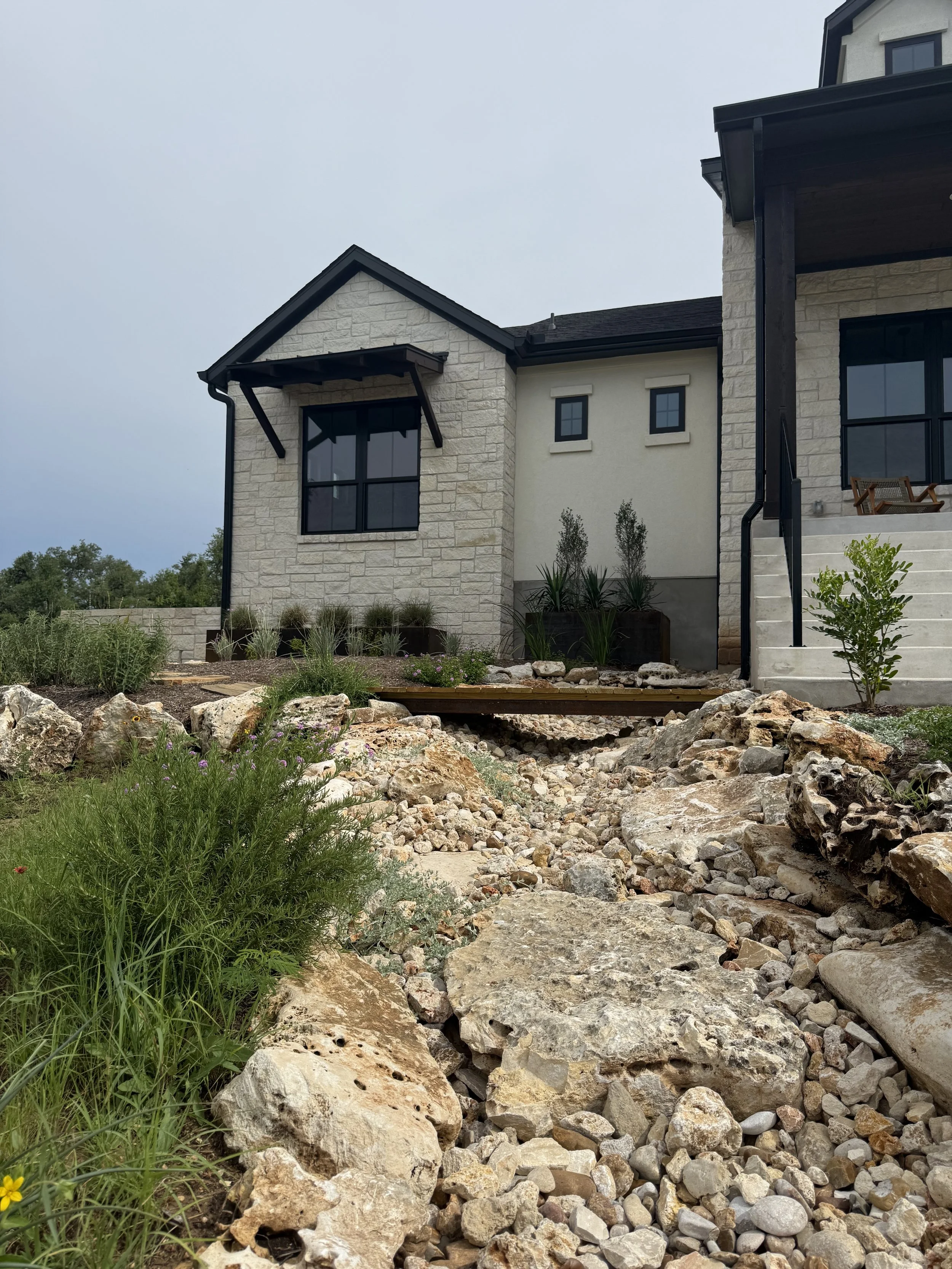 Designed dry creek for drainage